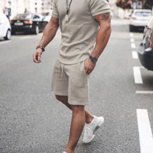 Men's Tan Shirt and Shorts Set - Picture 1 of 1